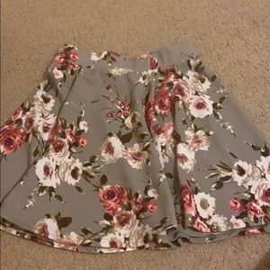 gray floral skater skirt